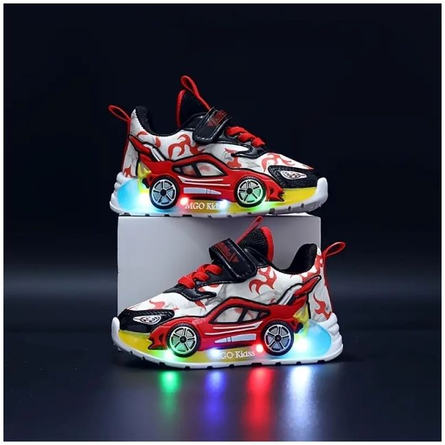 Adidasi cu luminite pentru baietei - masinuta rosie mdtui12