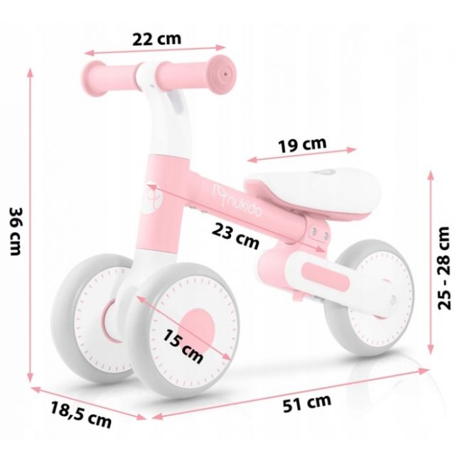 Bicicleta fara pedale pentru copii, 51 x 18.5 x 36 cm, roti eva, nukido nk-603 - roz edeedi760302