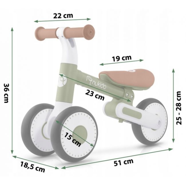 Bicicleta fara pedale pentru copii, 51 x 18.5 x 36 cm, roti eva, nukido nk-603 - verde edeedi760305