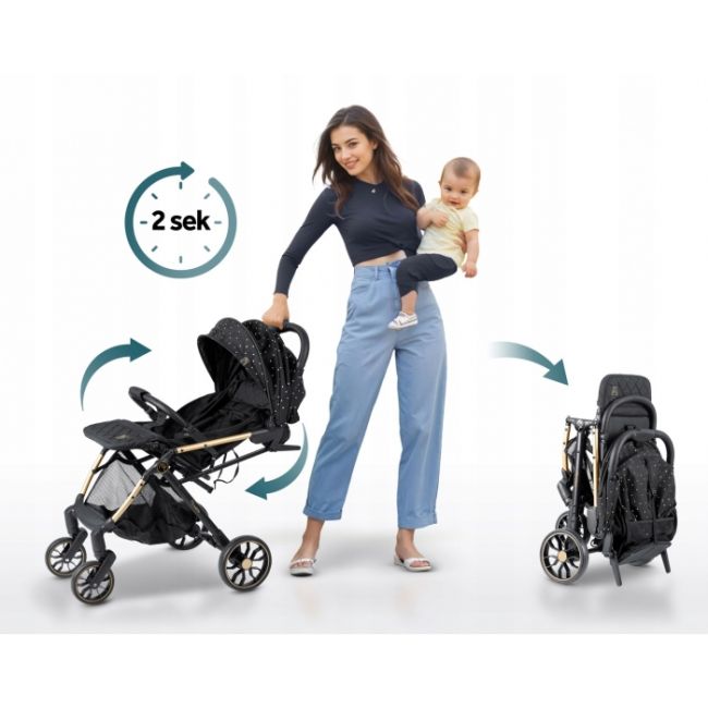 Carucior sport pentru copii, 78 x 33 x 104 cm, nukido paseo 716001 - negru cu auriu edeedi716001