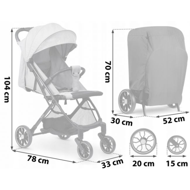 Carucior sport pentru copii, 78 x 33 x 104 cm, nukido paseo 716003 - gri deschis edeedi716003
