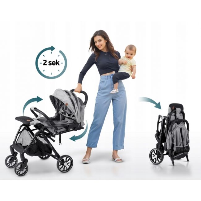 Carucior sport pentru copii, 78 x 33 x 104 cm, nukido paseo 716003 - gri deschis edeedi716003