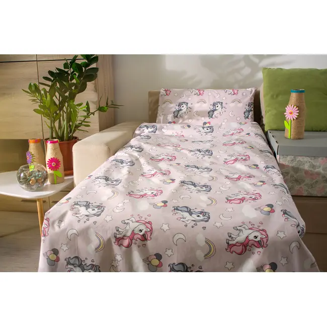 Set Saltea SmartNest pentru copii 160x80x12 + Lenjerie Unicorn 2-12 ani - ASC4020