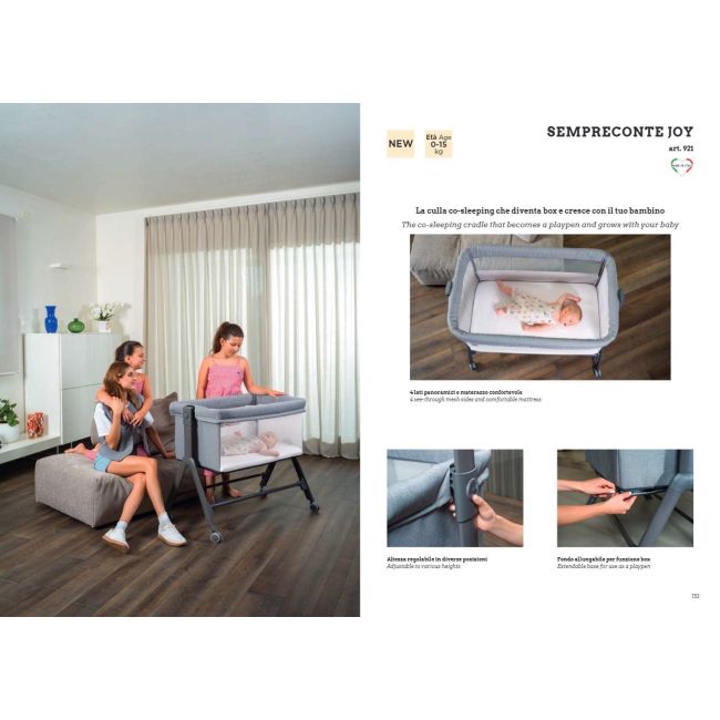 Patut, Sempreconte Joy, Co-sleeper Si Tarc 2 In 1, Cu Laterala Culisanta, Cu Setare Unghiulara, Cu Roti, Geanta Voiaj, Reglabil In 8 Pozitii Pe Inaltime, 0-15 Kg, Bej Pjbart921-t167