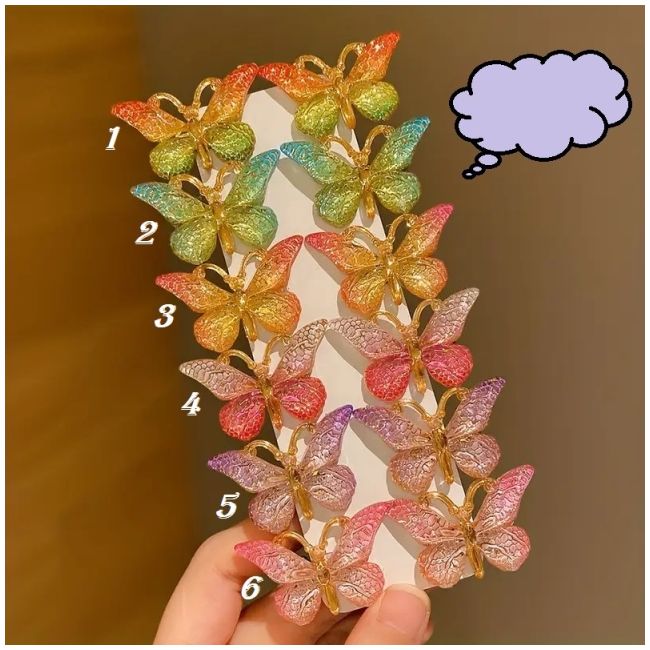Set de 2 clame cu fluturasi dragalasi colorati mdtuc12