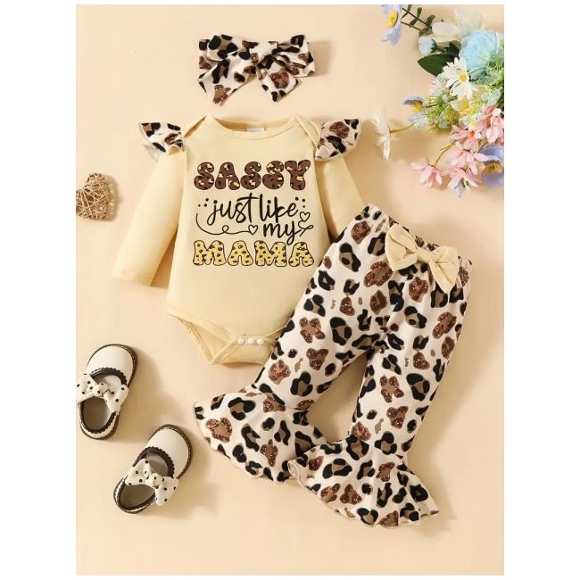 Set de 3 piese - body crem, pantaloni leopard si bentita mdtu46-r2