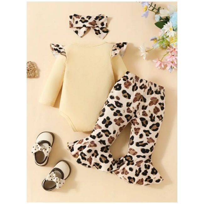 Set de 3 piese - body crem, pantaloni leopard si bentita mdtu46-r2