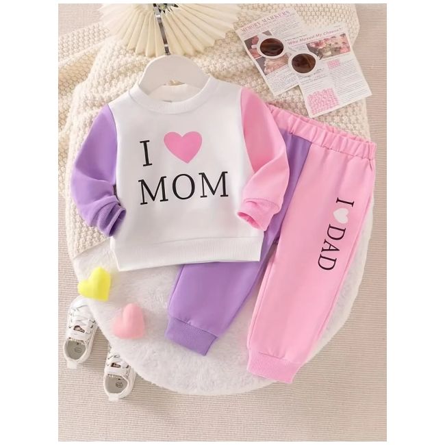 Trening fetite „i ❤️ mom & dad” – set hanorac si pantaloni colorati mbtu47-r1