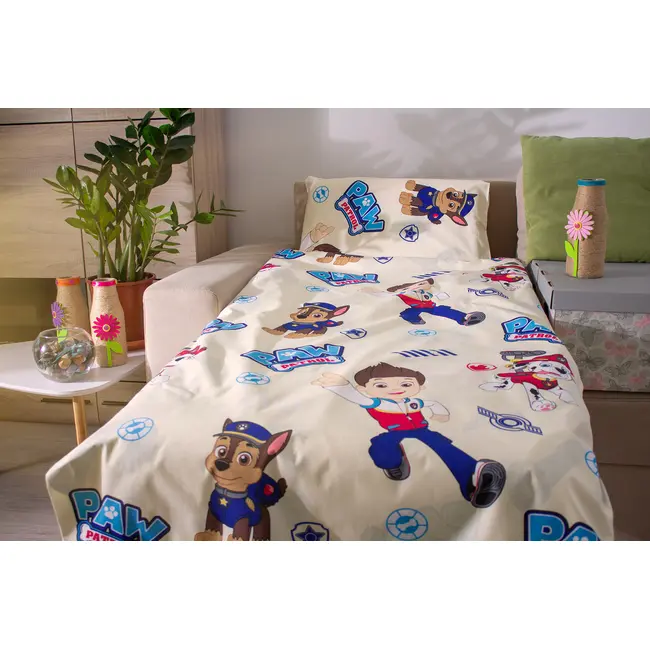 Set 4 piese Lenjerie Paw Patrol Crem 2-12 ani + Protectie Impermeabila 160x80 - ASC4068