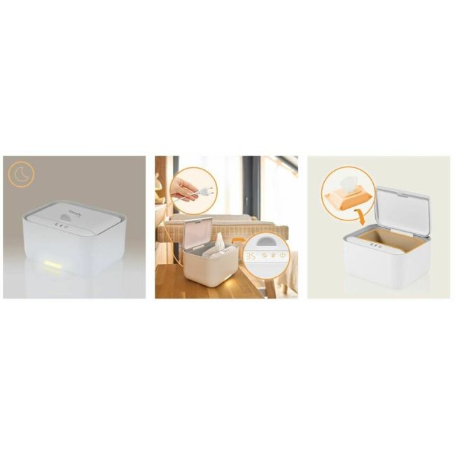 Incalzitor servetele umede, Lionelo, Babybliss, Cu 3 setari de temperatura, Loc suficient pentru un intreg pachet de servetele umede, Panou de control cu ecran tactil, Fara BPA, White BYNLOC-BABYBLISS