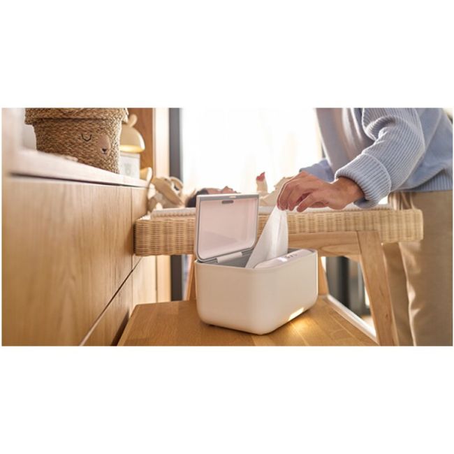 Incalzitor servetele umede, Lionelo, Babybliss, Cu 3 setari de temperatura, Loc suficient pentru un intreg pachet de servetele umede, Panou de control cu ecran tactil, Fara BPA, White BYNLOC-BABYBLISS