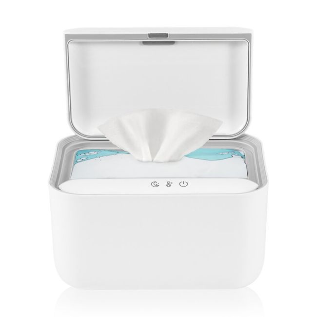 Incalzitor servetele umede, Lionelo, Babybliss, Cu 3 setari de temperatura, Loc suficient pentru un intreg pachet de servetele umede, Panou de control cu ecran tactil, Fara BPA, White BYNLOC-BABYBLISS