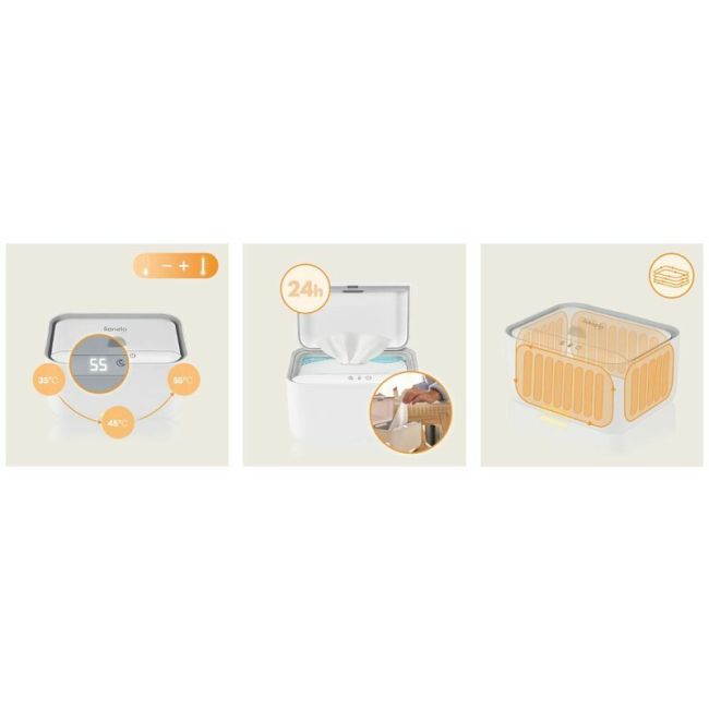 Incalzitor servetele umede, Lionelo, Babybliss, Cu 3 setari de temperatura, Loc suficient pentru un intreg pachet de servetele umede, Panou de control cu ecran tactil, Fara BPA, White BYNLOC-BABYBLISS