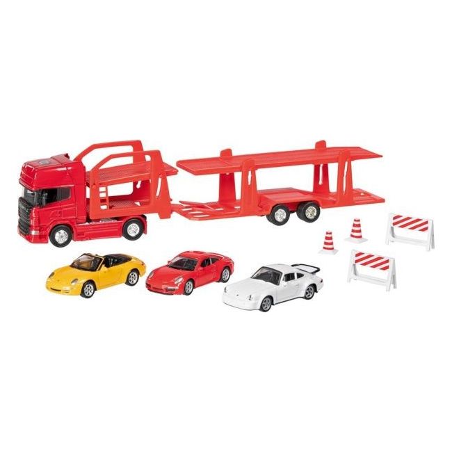 Camion die-cast transportor de masini scania v8, scara 1 la 60-64, lungime 29 cm - okegoki12327