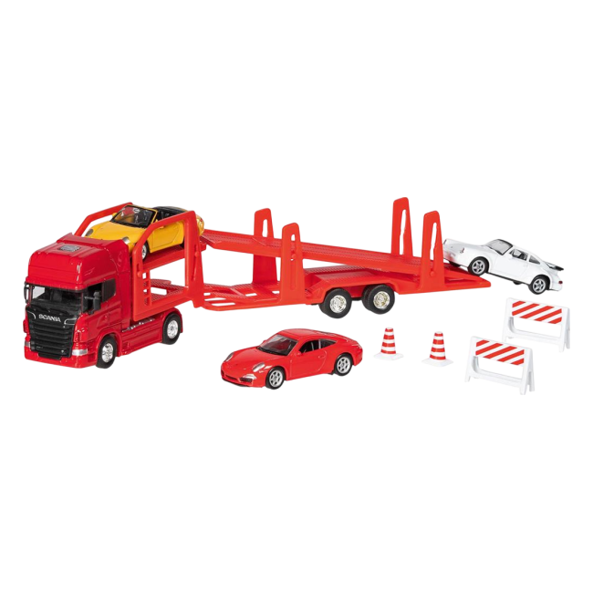 Camion die-cast transportor de masini scania v8, scara 1 la 60-64, lungime 29 cm - okegoki12327
