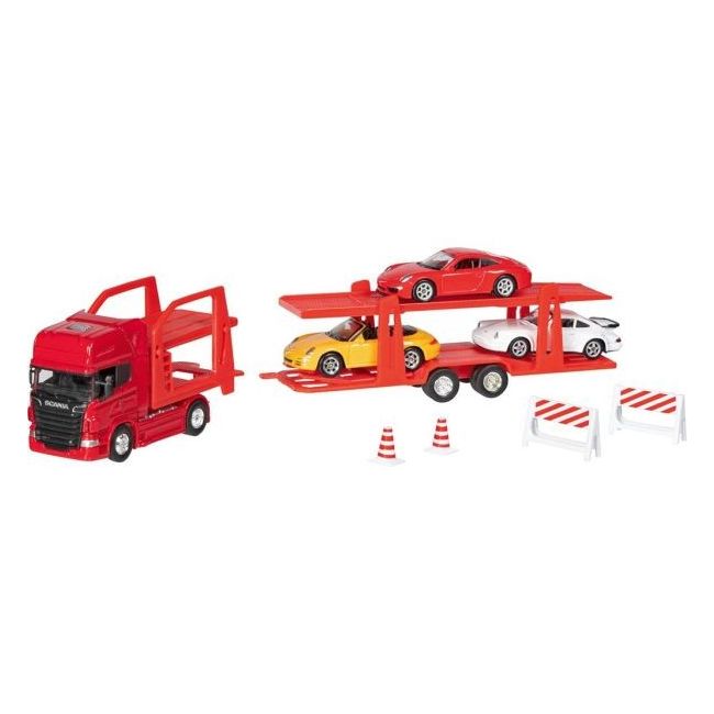 Camion die-cast transportor de masini scania v8, scara 1 la 60-64, lungime 29 cm - okegoki12327