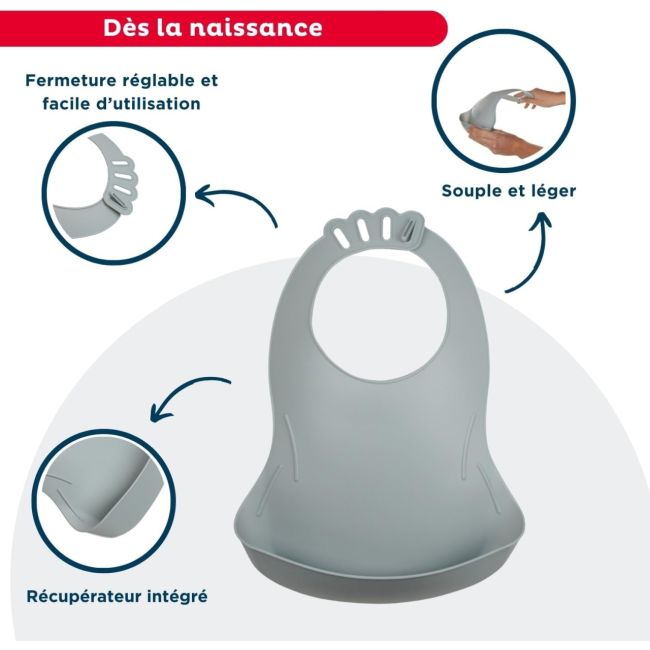 THERMOBABY Baveta pentru bebelusi cu sistem colector al hranei GRIS CHARME DNBTHE158029