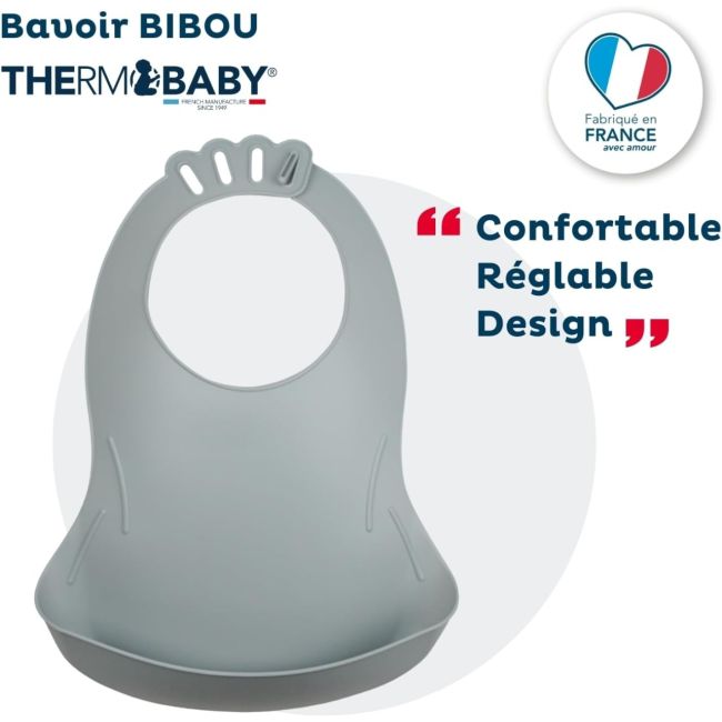 THERMOBABY Baveta pentru bebelusi cu sistem colector al hranei GRIS CHARME DNBTHE158029