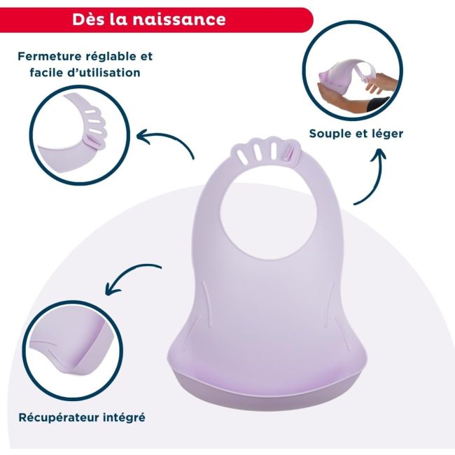 THERMOBABY Baveta pentru bebelusi cu sistem colector al hranei LILAS DNBTHE158020