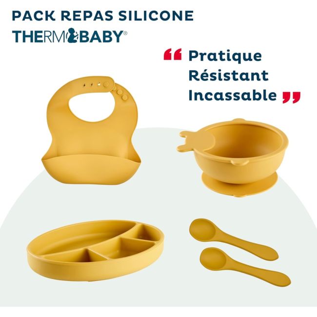 THERMOBABY Pachet vesela din silicon - Galben DNBTHE165049