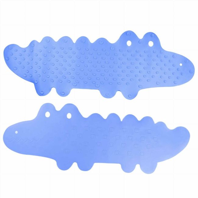 Covoras de baie, Bocioland, Antiderapant, Cu ventuze, Silicon, 33 x 90 cm, Crocodile Blue BYNBL148