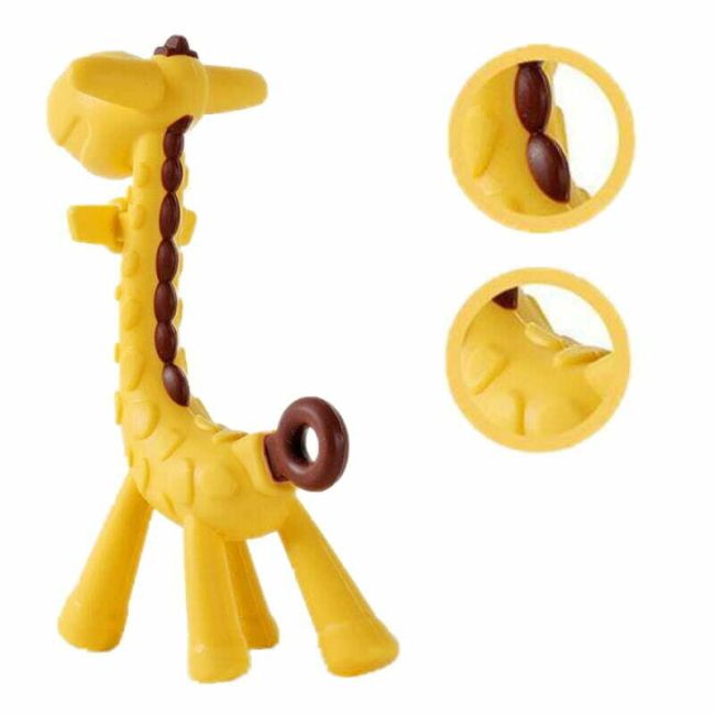 Jucarie de dentitie, Bocioland, Amelioareaza gingiile dureroase, Design ergonomic, Fara BPA, 0 luni+, Giraffe Yellow/Brown BYNBL805