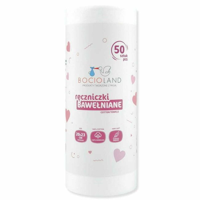 Set 50 bucati prosopele, Bocioland, Pe rola, Din bumbac, Hipoalergenice, Biodegradabile, 23x20 cm, White BYNBL154