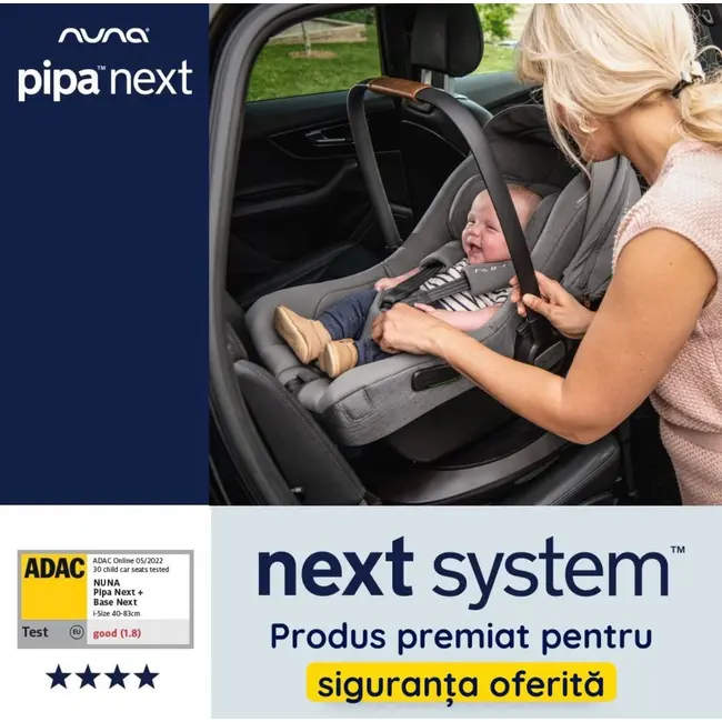 Nuna - scoica auto i-size pipa next caviar, nastere - 83 cm, testata adac bbbcs10218cvrgl