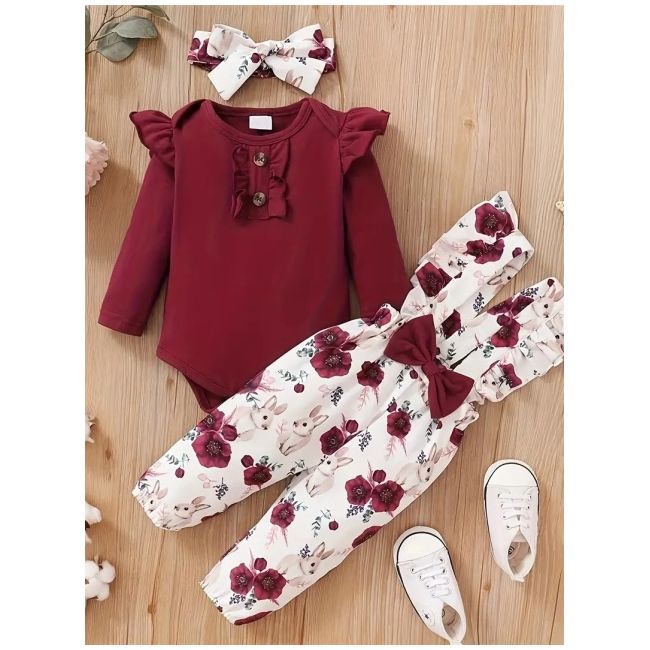 Set salopeta, body visiniu si bentita asortata mdtu64-r2