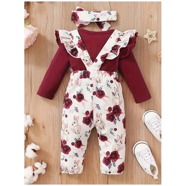 Set salopeta, body visiniu si bentita asortata mdtu64-r2