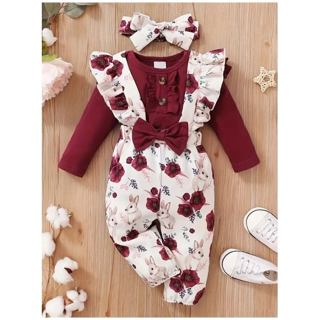 Set salopeta, body visiniu si bentita asortata mdtu64-r2