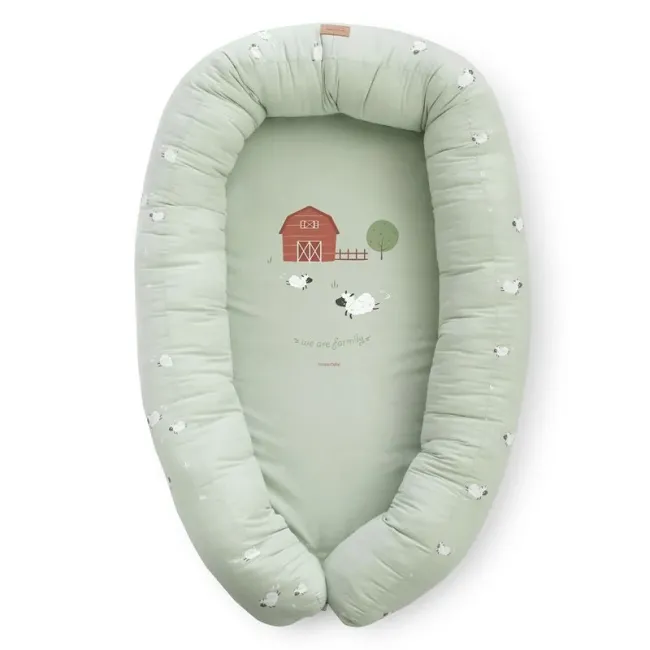 Suport De Dormit Babynest 2in1 Bara Protectie Patut Premium Bumbac, Funny Farm 95x65x18 Cm Pjb29ff51-038