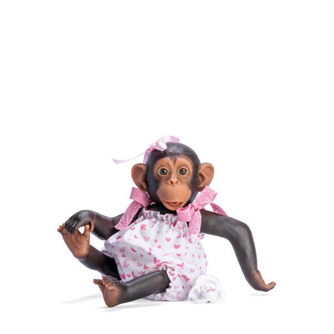 Maimutica reborn cu scutec, costumas cu fundite roz si suzeta as0607170