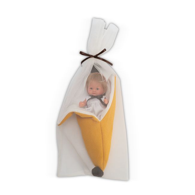 Papusa bomboncin cu caciulita si paturica banana 20cm as0117900
