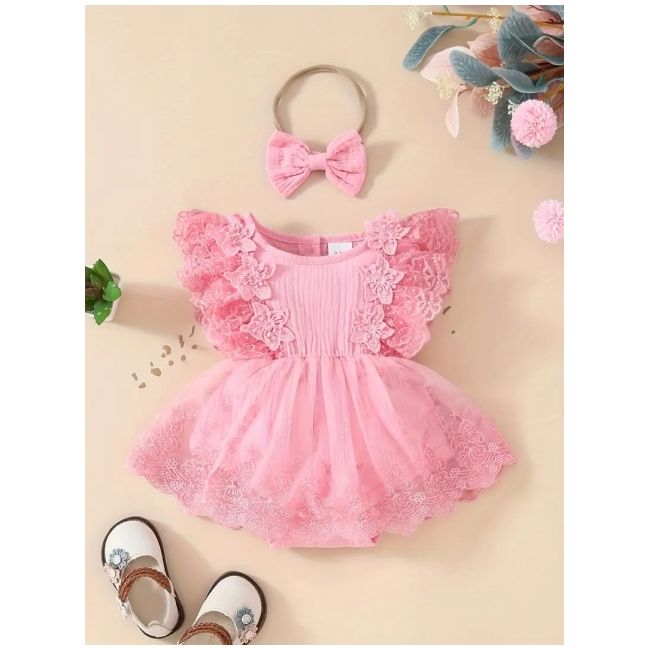 Body rochita, din muselina, cu danteluta si tulle mbtu70-de