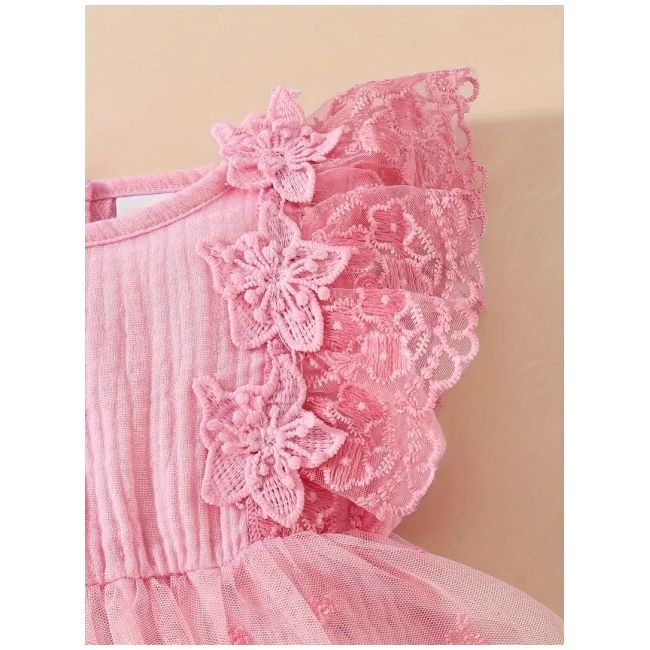Body rochita, din muselina, cu danteluta si tulle mbtu70-de