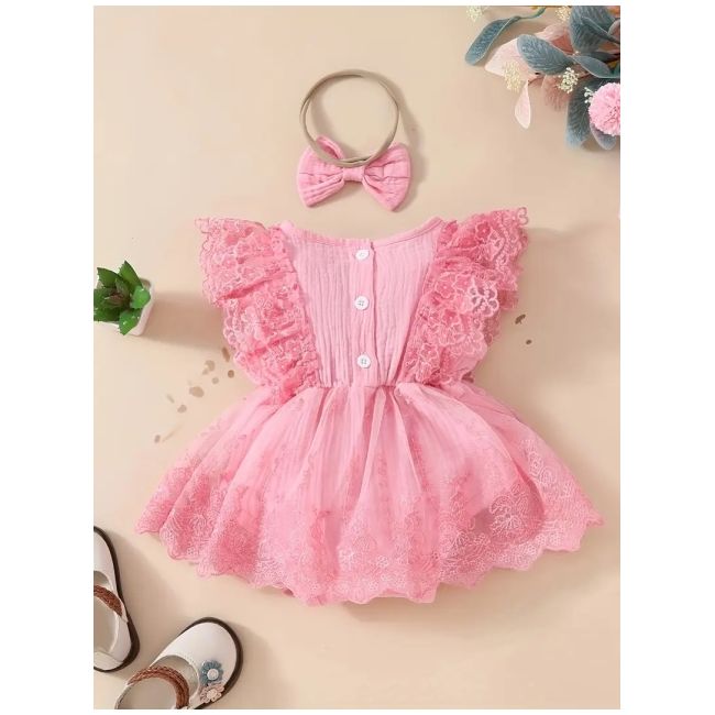 Body rochita, din muselina, cu danteluta si tulle mbtu70-de