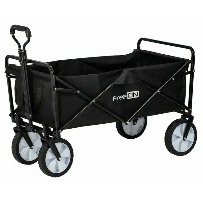Carucior pliabil, FreeON, Pentru transportul diferitelor obiecte atat in casa, cat si in vacanta, Cu 2 buzunare, Maner reglabil 71-101 cm, Pana la 100 kg, 95x54x101 cm, Black BYN81606