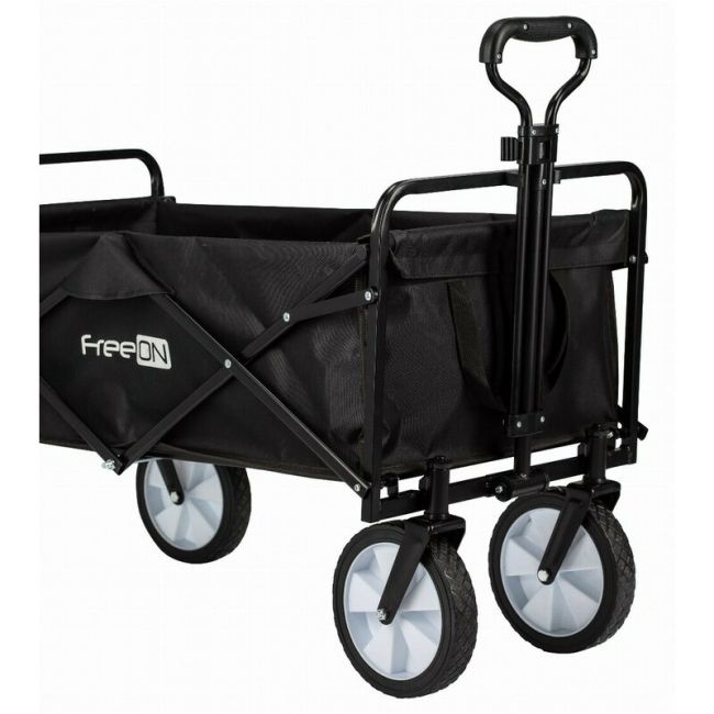 Carucior pliabil, FreeON, Pentru transportul diferitelor obiecte atat in casa, cat si in vacanta, Cu 2 buzunare, Maner reglabil 71-101 cm, Pana la 100 kg, 95x54x101 cm, Black BYN81606