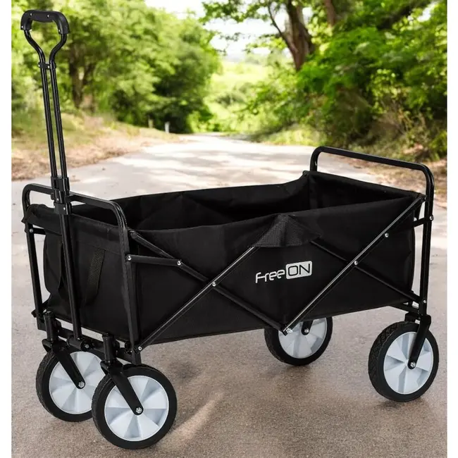 Carucior pliabil, FreeON, Pentru transportul diferitelor obiecte atat in casa, cat si in vacanta, Cu 2 buzunare, Maner reglabil 71-101 cm, Pana la 100 kg, 95x54x101 cm, Black BYN81606