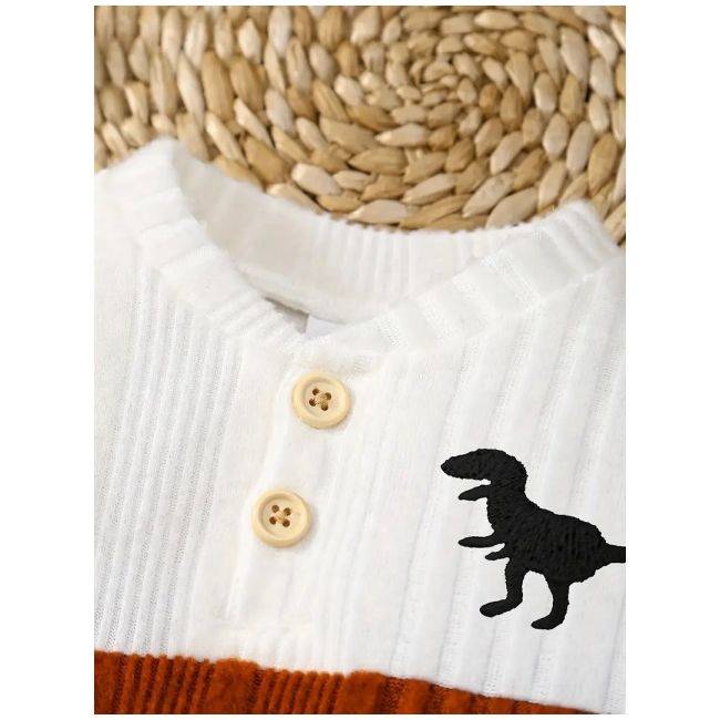 Costumas negru cu alb si maro pentru baietei - dino mbtu68-r2