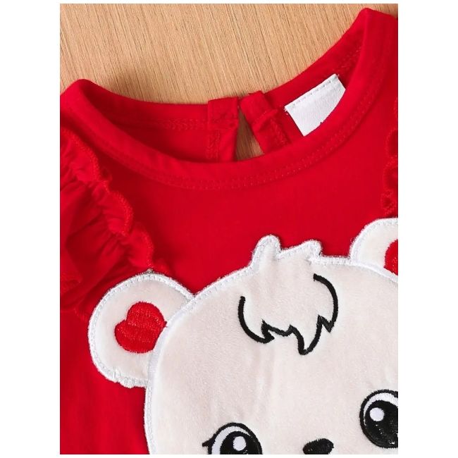 Costumas pentru fetite, body rosu si pantaloni albi cu inimioare mdtu80-r2