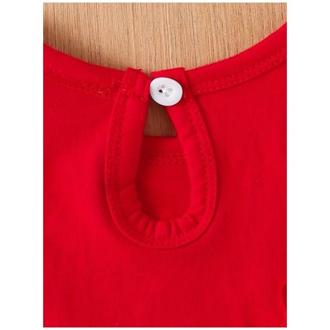Costumas pentru fetite, body rosu si pantaloni albi cu inimioare mdtu80-r2