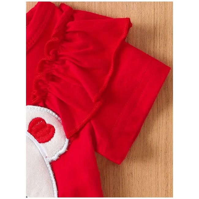Costumas pentru fetite, body rosu si pantaloni albi cu inimioare mdtu80-r2