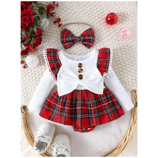 Rochita body alba cu carouri rosii mdtu78-r1