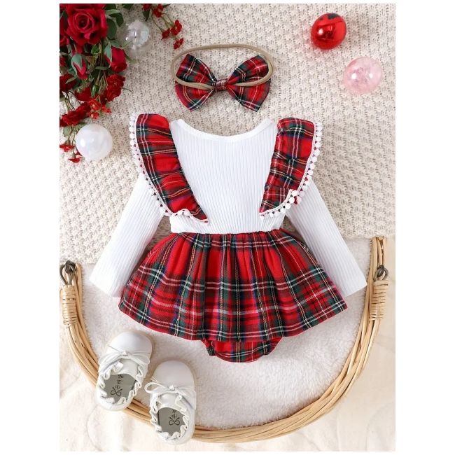 Rochita body alba cu carouri rosii mdtu78-r1