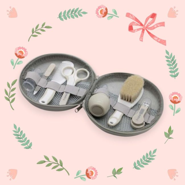 Set ingrijire, FreeON, Contine aspirator nazal, pila de unghii, unghiera, perie de par, piepene, forfecuta si periuta de dinti pentru deget, 0 luni+, Grey BYN82825