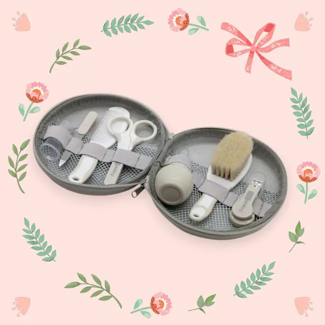 Set ingrijire, FreeON, Contine aspirator nazal, pila de unghii, unghiera, perie de par, piepene, forfecuta si periuta de dinti pentru deget, 0 luni+, Grey BYN82825