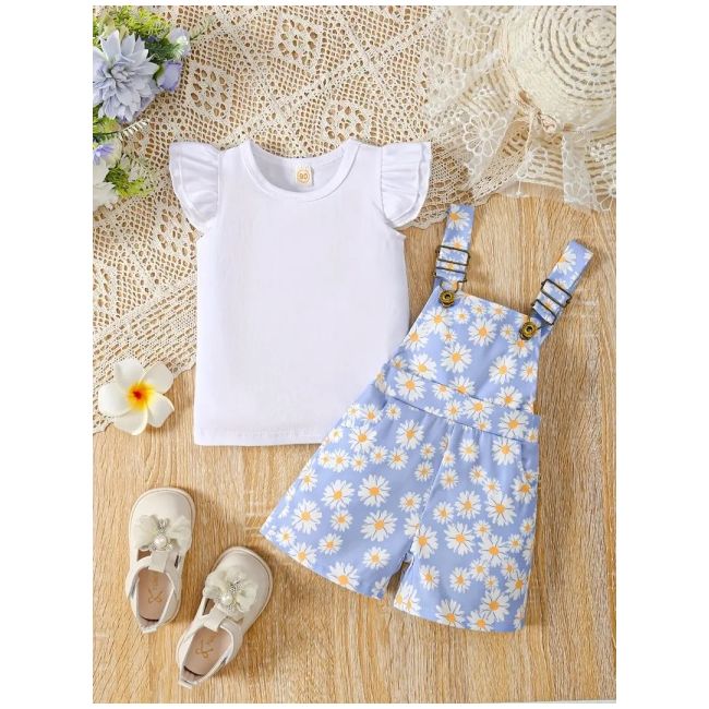 Set salopeta bleu si bluzita alba mdtu62-r2
