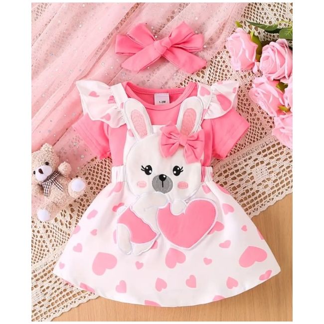 Set sarafan alb cu inimioare si body roz mbtu02-r2